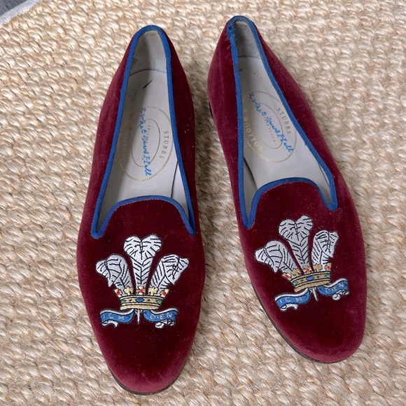 Stubbs & Wootton Red Velvet Embroidered Loafers 10.5 - Picture 1 of 10